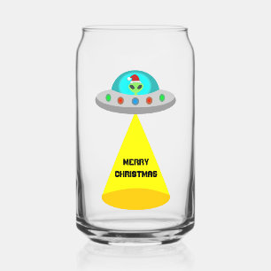 Christmas UFO Ho Ho Alien flying saucer Custom Can Glass
