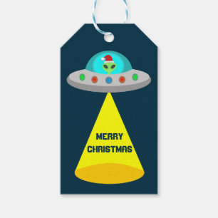Christmas UFO Ho Ho Alien flying saucer Custom Gift Tags