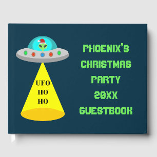 Christmas UFO Ho Ho Alien flying saucer Custom Guest Book