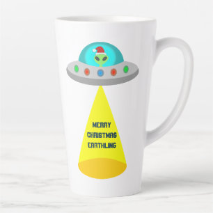 Christmas UFO Ho Ho Alien flying saucer Custom Latte Mug