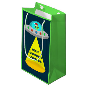 Christmas UFO Ho Ho Alien flying saucer Custom Small Gift Bag