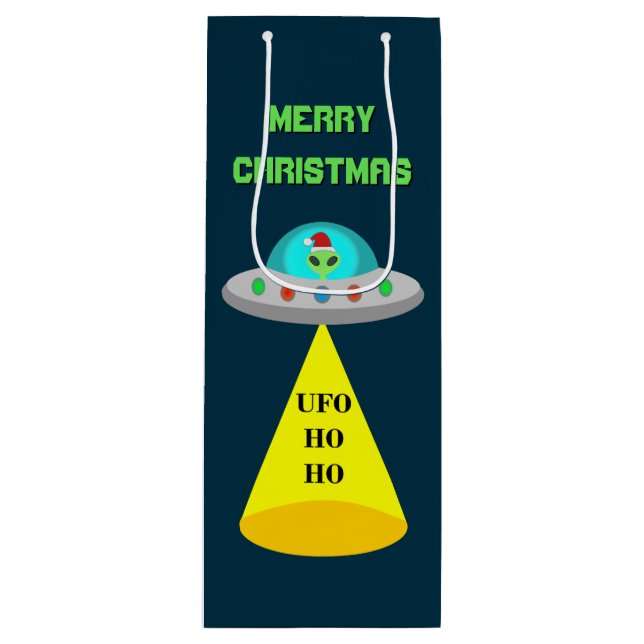 Christmas UFO Ho Ho Alien flying saucer Custom Wine Gift Bag (Front)