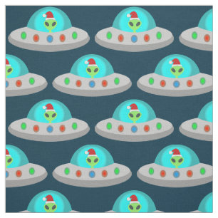 Christmas UFO Ho Ho Alien flying saucer Fabric
