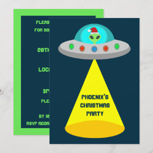 Christmas UFO Ho Ho Alien Flying Saucer Invitation