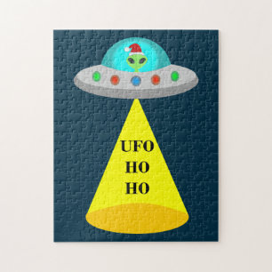 Christmas UFO Ho Ho Alien flying saucer Jigsaw Puzzle