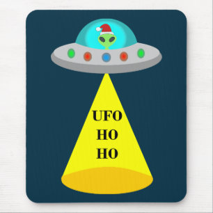 Christmas UFO Ho Ho Alien flying saucer Mouse Pad
