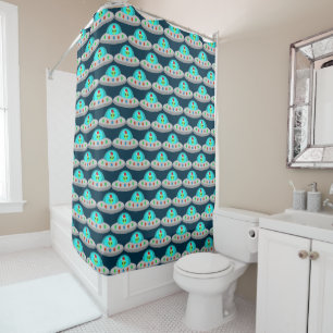 Christmas UFO Ho Ho Alien flying saucer Patterned Shower Curtain