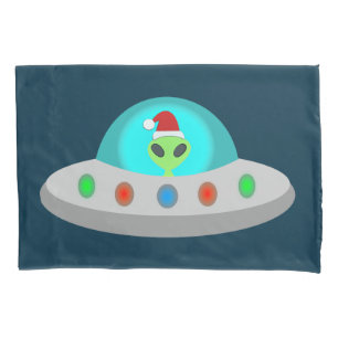 Christmas UFO Ho Ho Alien flying saucer Pillowcase