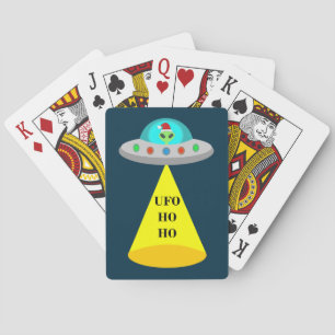Christmas UFO Ho Ho Alien flying saucer Playing Cards