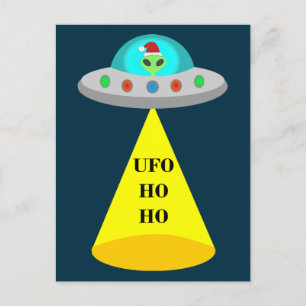 Christmas UFO Ho Ho Alien flying saucer  Postcard