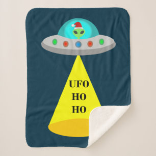 Christmas UFO Ho Ho Alien flying saucer Sherpa Blanket