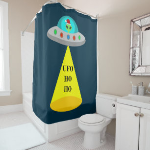 Christmas UFO Ho Ho Alien flying saucer Shower Curtain