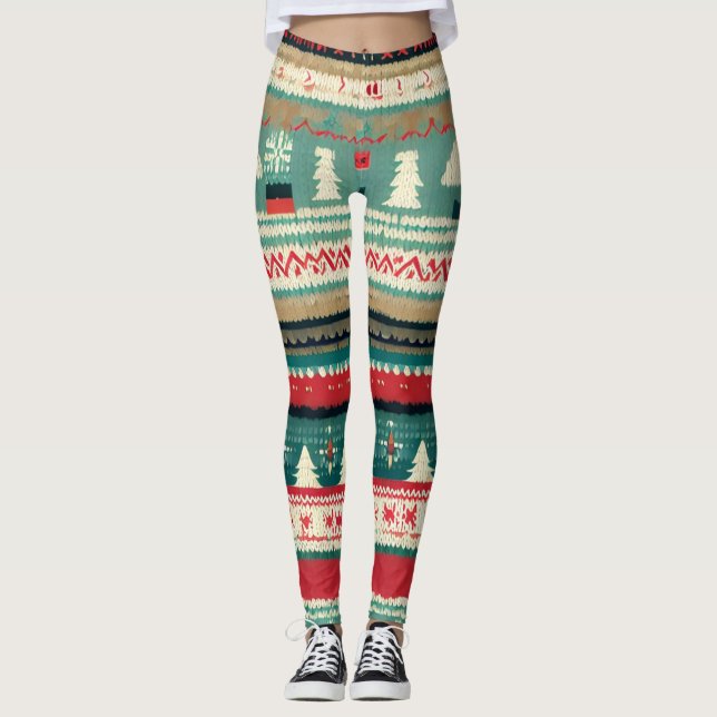 Christmas Ugly Sweater 3 Leggings (Front)