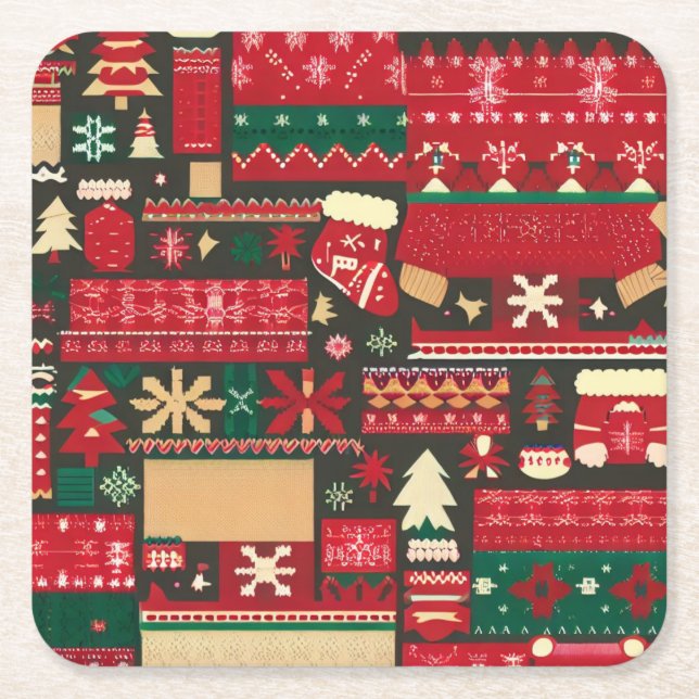 Christmas Ugly Sweater 7 Square Paper Coaster (Front)