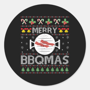 Christmas Ugly Sweater Barbecue Xmas Party Merry B Classic Round Sticker