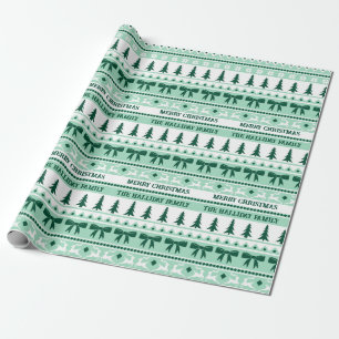 Christmas Ugly Sweater Family Name Mint Green Wrapping Paper