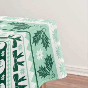 Christmas Ugly Sweater Knit Pattern in Mint Green Tablecloth