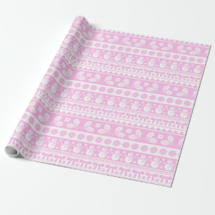 Christmas Ugly Sweater Knit Pattern Pink & White Wrapping Paper