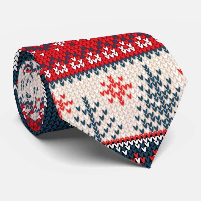 Christmas Ugly Sweater Knitting Pattern Reindeer Tie (Rolled)