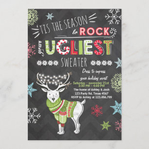 Christmas Ugly sweater party Chalkboard red green Invitation