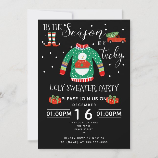 Christmas ugly sweater party fundraiser event invitation (Front)