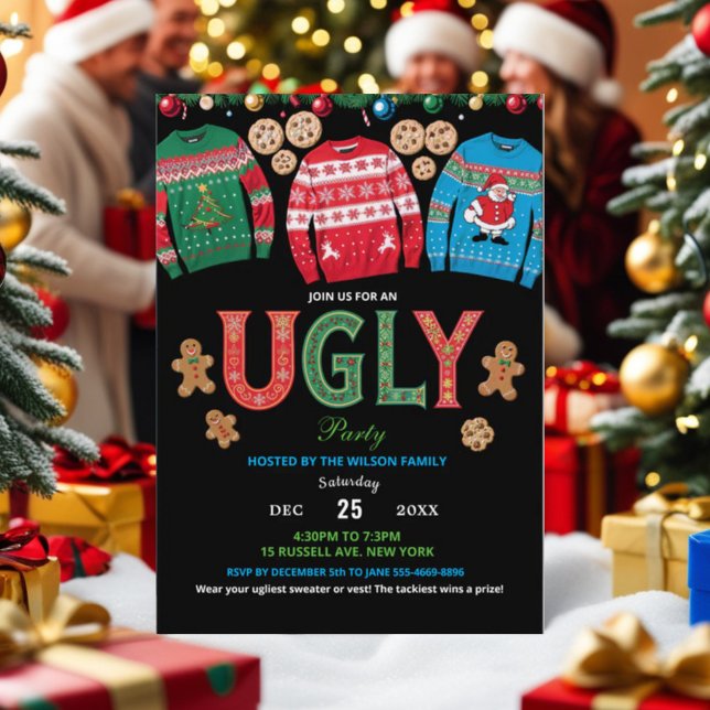 Christmas Ugly Sweater Party Invitation Card. Ligh (Creator Uploaded)