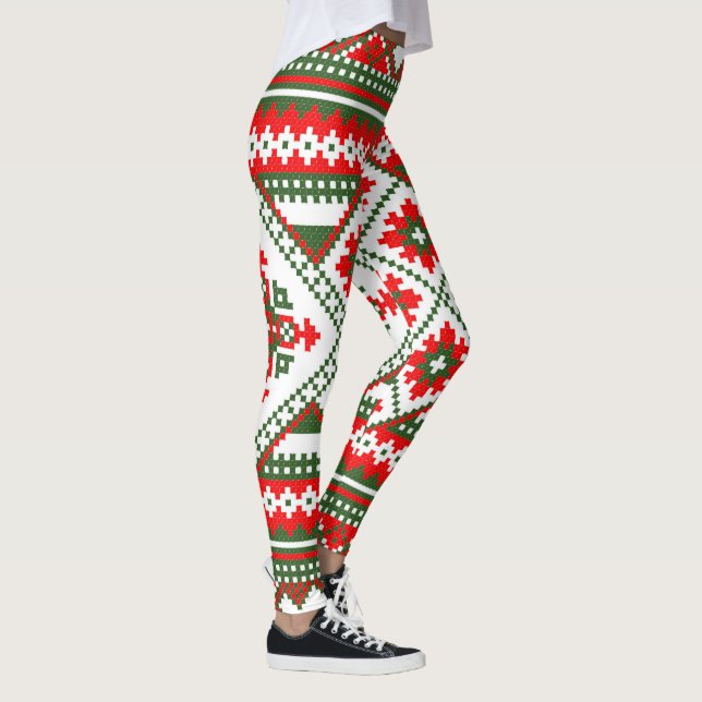 Christmas ugly sweater pattern Holiday leggings (Right)