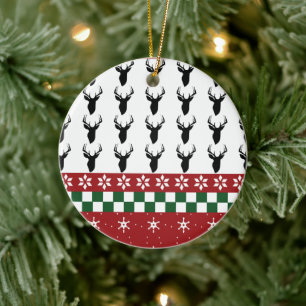 Christmas Ugly Sweater Pattern Snowflake Deer Ceramic Tree Decoration