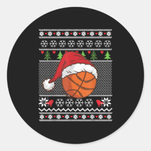 Christmas Ugly Sweater Style Basketball Xmas Merry Classic Round Sticker