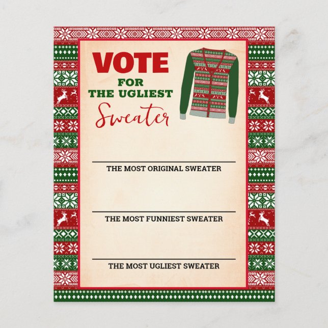 Christmas Ugly Sweater Voting Card Flyer (Front)
