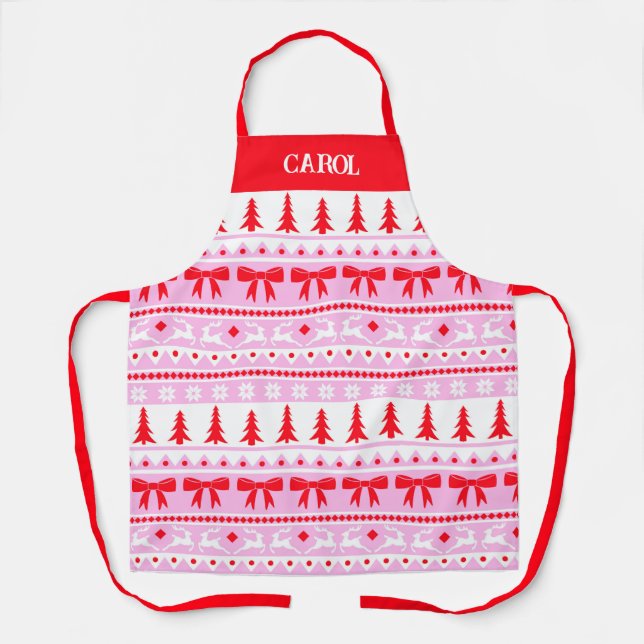 Christmas Ugly Sweater with Name Pink & Red Apron (Front)