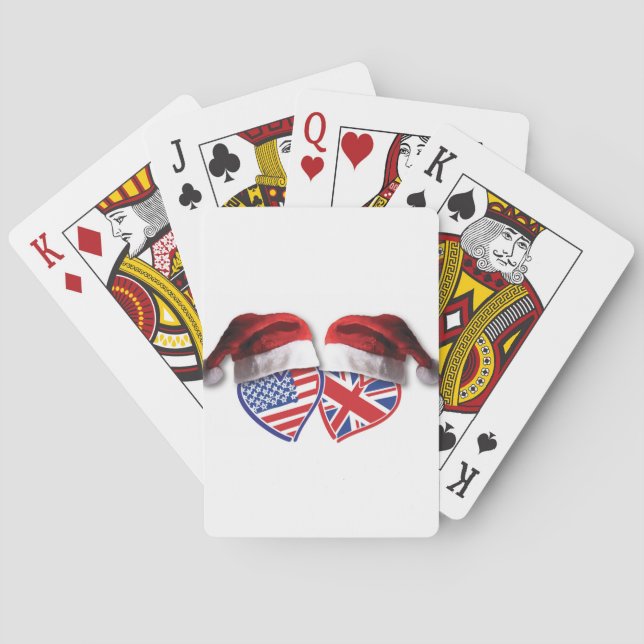 Christmas UK USA Patriotic Heats Playing Cards (Back)
