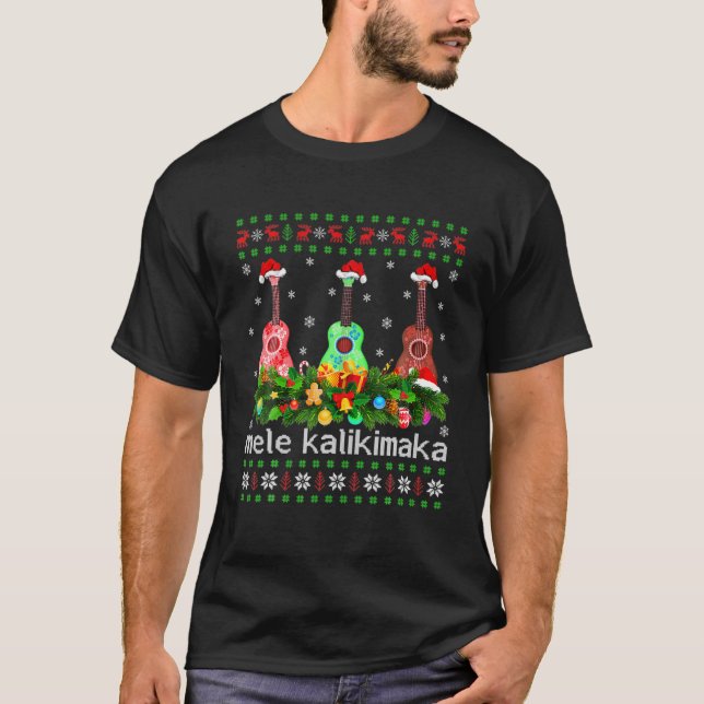 Christmas Ukulele Guitar Hawaii, Mele Kalikimaka T-Shirt (Front)