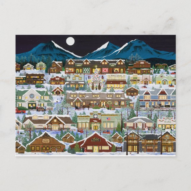 Christmas Under the Cascade Mountains Holiday Postcard (Front)