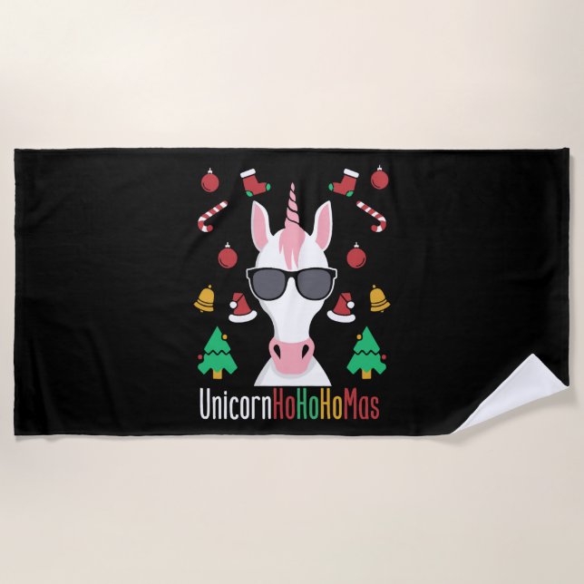 Christmas Unicorn                                  Beach Towel (Front)