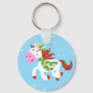 Christmas Unicorn Cartoon Key Ring