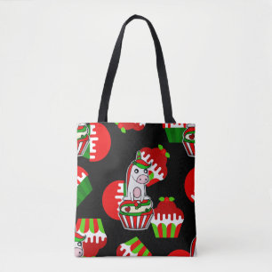 christmas unicorn cupcake tote bag