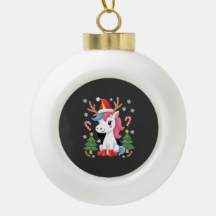 Christmas Unicorn Cute Magical Xmas Toddler Girls Ceramic Ball Christmas Ornament