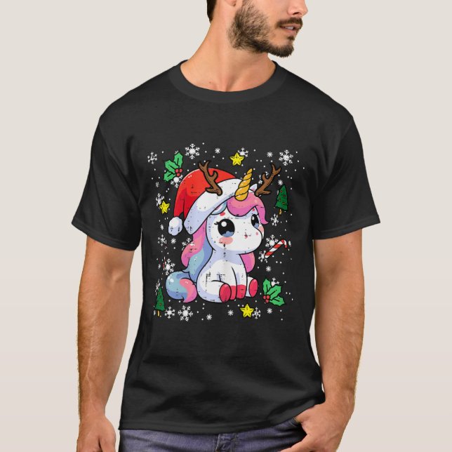 Christmas Unicorn Cute Magical Xmas Toddler Girls  T-Shirt (Front)