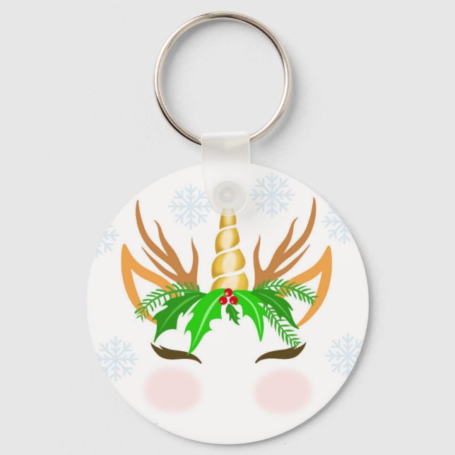 Christmas Unicorn Face Key Ring (Front)