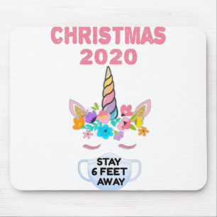 Christmas Unicorn Face Mask Stay 6 Feet Quarantine Mouse Pad