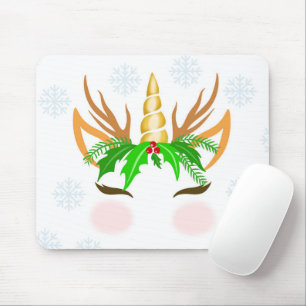 Christmas Unicorn Face Mouse Pad