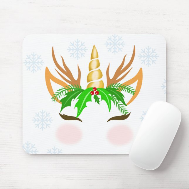 Christmas Unicorn Face Mouse Pad (With Mouse)