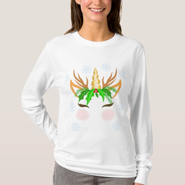 Christmas Unicorn Face T-Shirt (Front)