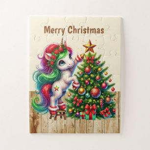 Christmas unicorn fantasy girls customisable jigsaw puzzle