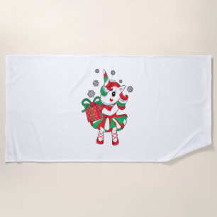 Christmas Unicorn Fun Girls Kids Snowflake Holiday Beach Towel