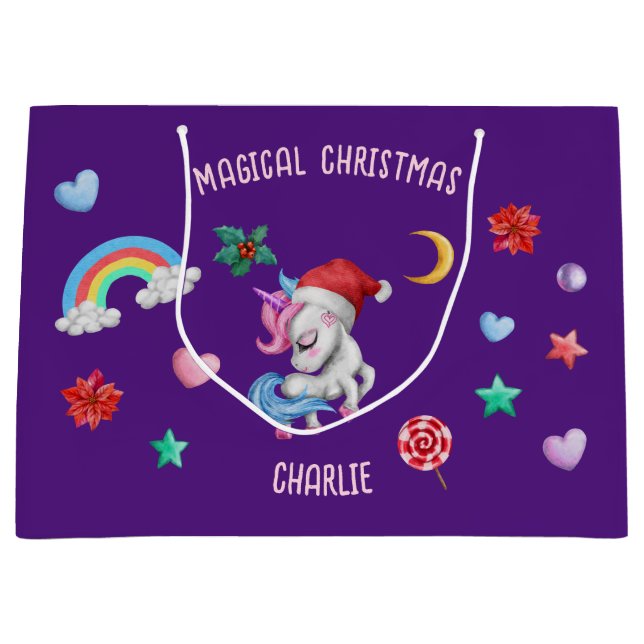 Christmas Unicorn Gift Wrapping Magical Holiday  Large Gift Bag (Front)