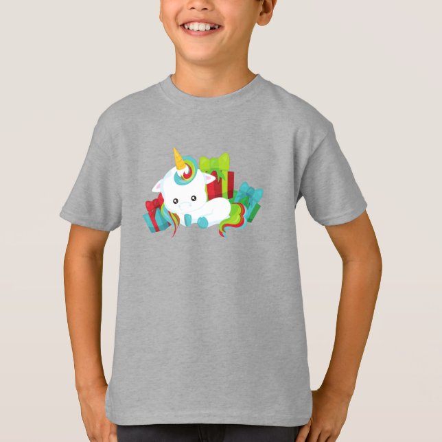 Christmas Unicorn, Gifts, Presents, Xmas, New Year T-Shirt (Front)