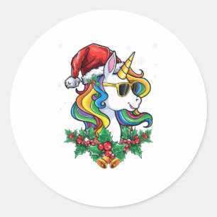 Christmas Unicorn Girls Boys Xmas Santa Cute Kids Classic Round Sticker