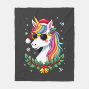 Christmas Unicorn Girls Boys Xmas Santa Cute Kids Fleece Blanket
